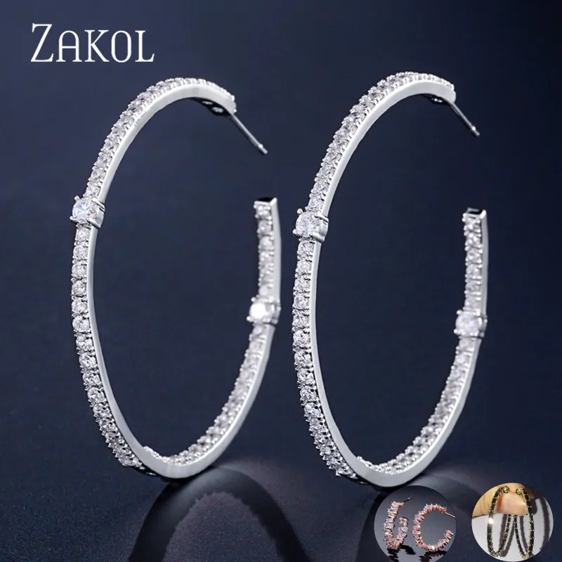 Модные женские серьги-обруч с камнем из кубического циркония ZAKOL AAA, модные свадебные аксессуары FSEP2295