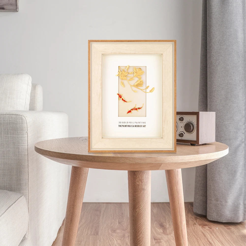 

Dibujo de Magnolia dorada 3D 24 K de oro pintura de oro pez pared arte cuadros enmarcado pintura