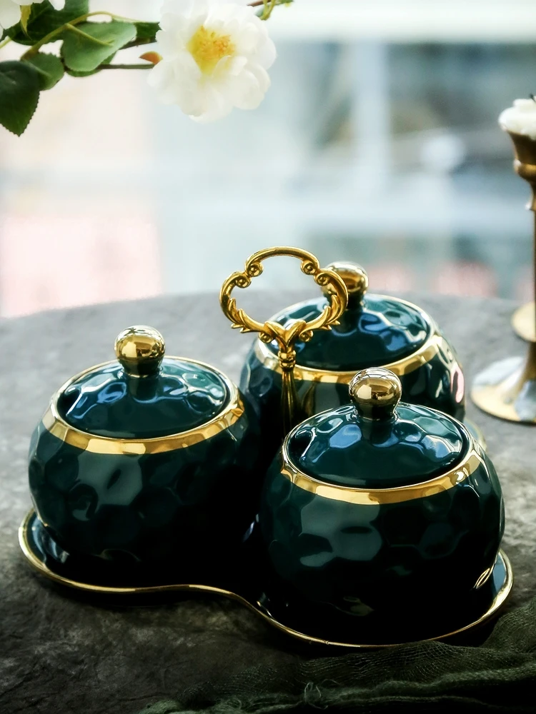 Cahaya mewah изумруд keramik tangki penyimpanan bumbu dapur jar tangga kotak botol minyak garam|Бутылки и банки для
