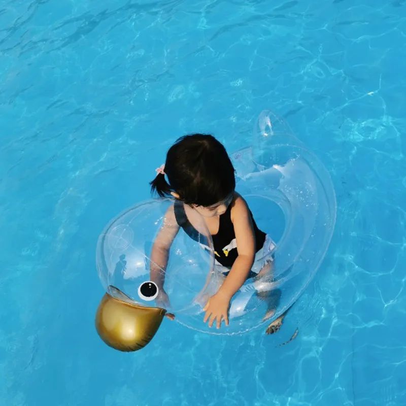 Rooxin Inflatable Pool Float Rubber Ring for Kids Children Transparent Duck Seat Baby Swimming Ring Swimming Circle Party Toys