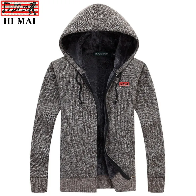 

Brand Autumn Winter Sweatercoat Men Thick Warm Hooded Cardigan Sweater Men Applique embroidery Cashmere Wool Liner Zipper Coats