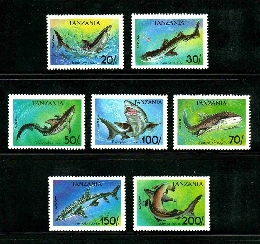 

7 шт./компл. новая почтовая марка Танзании 1993, штампы морской акулы MNH