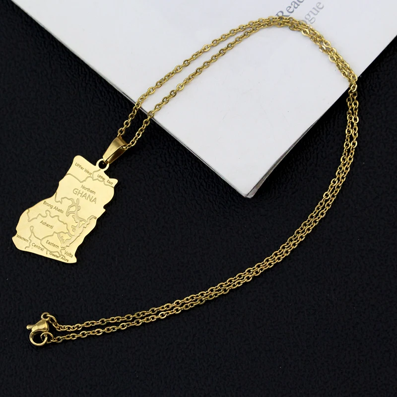 Модная подвеска из нержавеющей стали золотого и серебряного цвета с картой Ганы