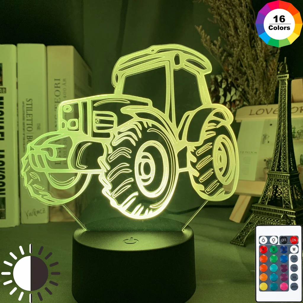 

Крутой трактор 3d оптический детский ночник светодиодный сенсорный датчик дистанционный меняющий цвет ночсветильник для домашнего декора ...