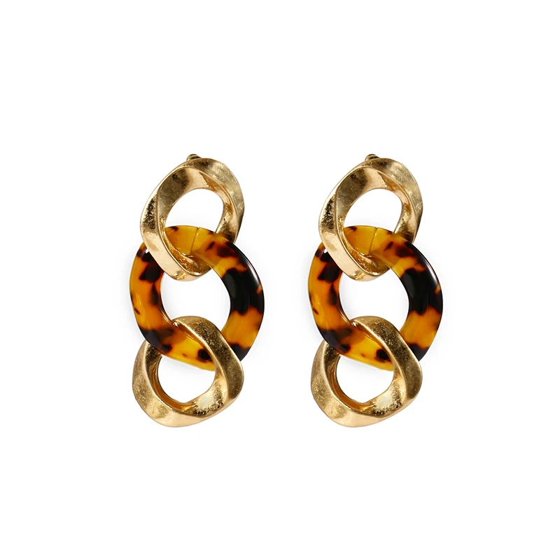 

Badu Vintage Ethnic Acrylic Leopard Dangle Earrings for Women Fashion Worn Gold Metal Big Chain Statement Woman Earring