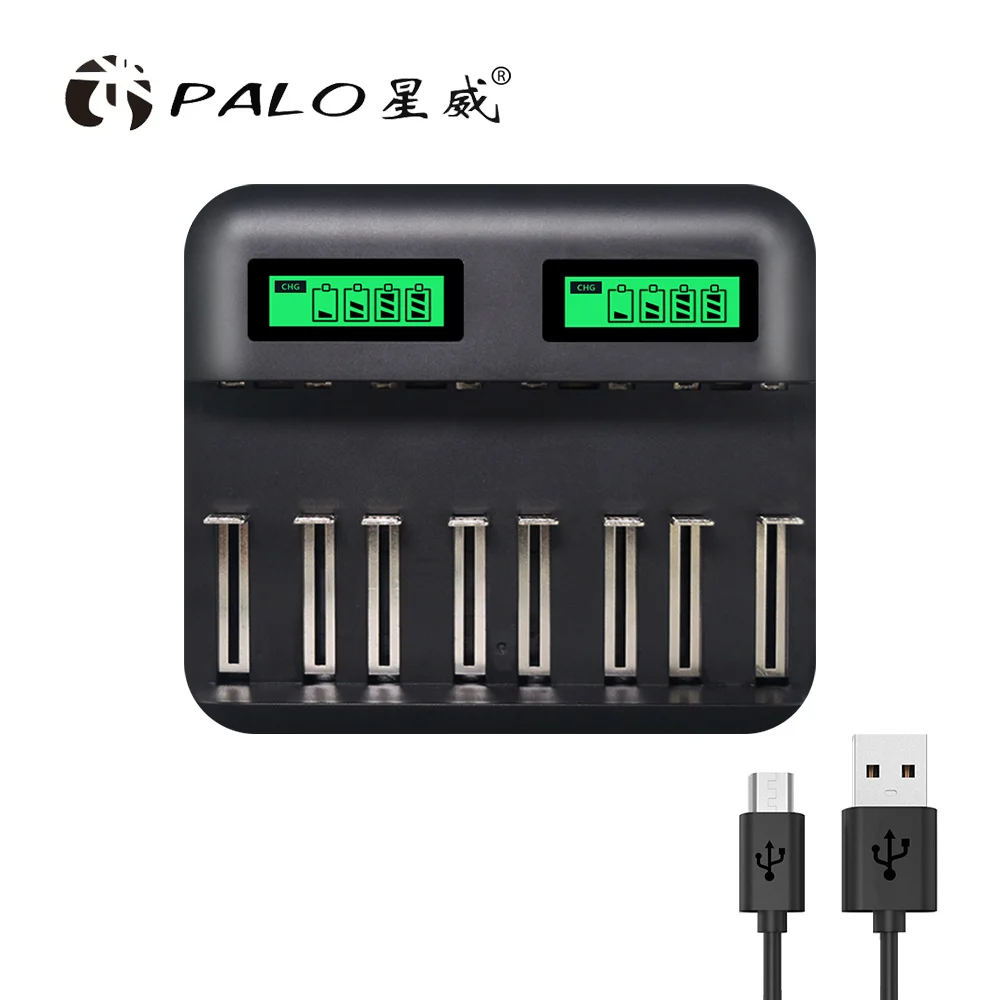Palo ЖК-дисплей Быстрая зарядка Смарт USB зарядное устройство для Ni-MH Ni-CD AA AAA SC C D батарея+ 16 шт. 1,2 в AAA Ni-MH аккумуляторная батарея - Цвет: only charger