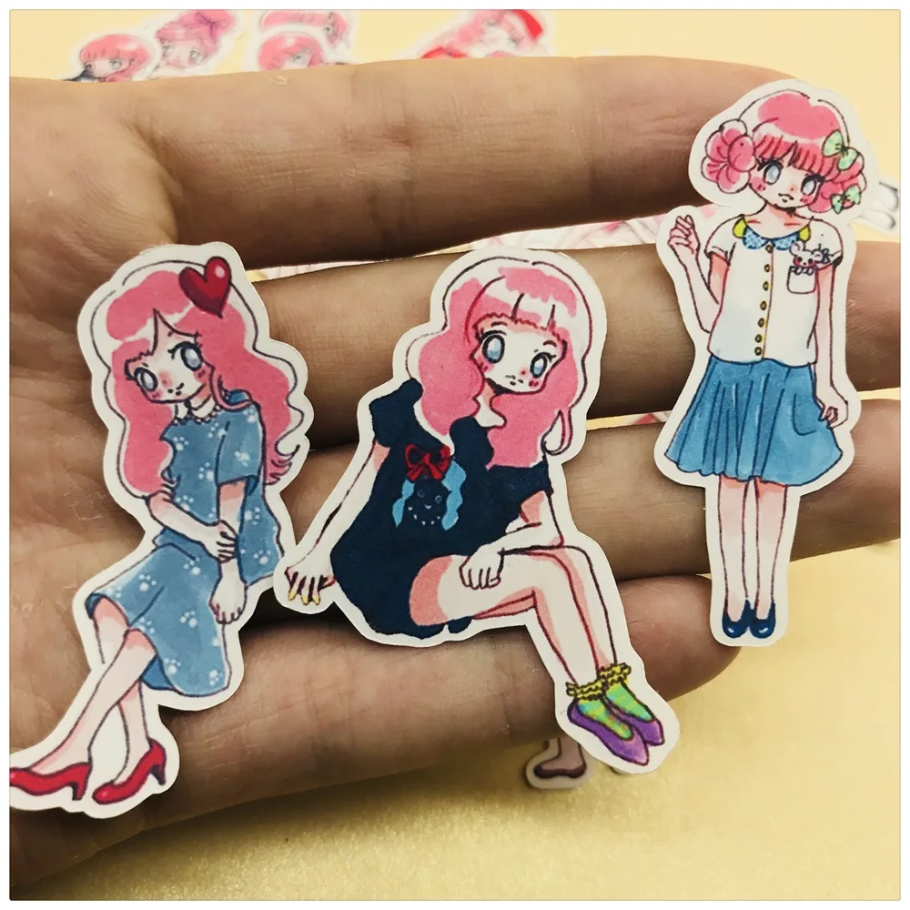 

35Pcs/Pack Hand Draw Pink Heart Girls Sticker DIY Craft Scrapbooking Album Junk Journal Planner Decorative Stickers