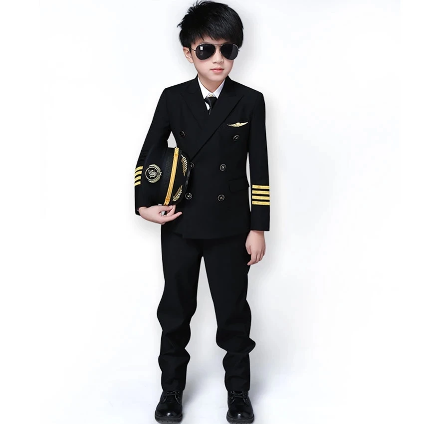 Pilot Uniform Stewardess Cosplay Disguise Captain Aircraft Halloween Costumes for Kids Military Uniforms Anime Party |