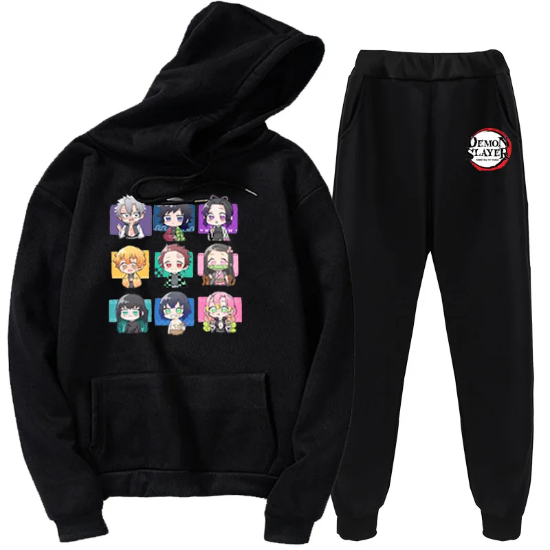 

2021 new ghost slayer hoodie Q version cute anime casual all-match men's and women's suit jacket pants 2-piece set