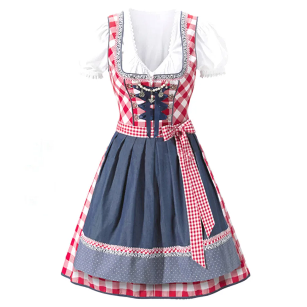 

Ladies Plaid Dirndl Dress German Bavarian Oktoberfest Beer Wench Costume (White Shirt+Dress+Apron)