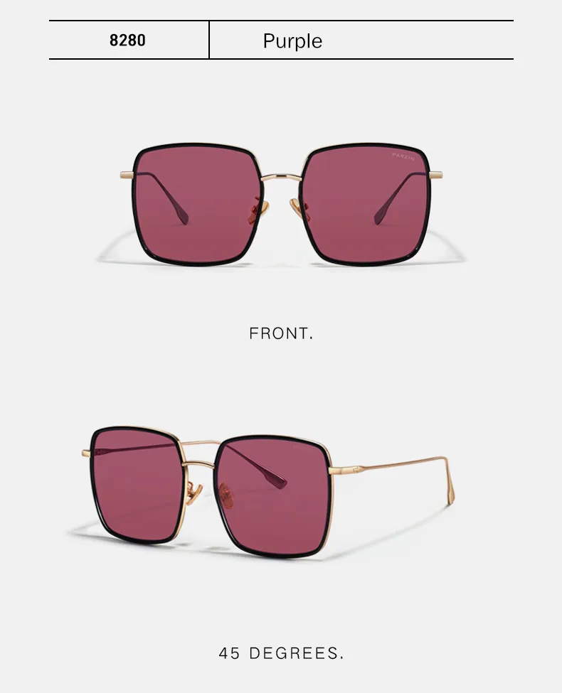 PARZIN New Sunglasses Women Big Metal Frame Sun Glasses For Women Fashion Colorful Ladies Shades Eyewear 8280