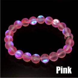 Pink Русалка стекло кристалл браслеты из лунного камня многоцветный Матовый Сияющий Шарм с бусинами из камня браслет ручной работы подарки ювелирные изделия - Окраска металла: Pink
