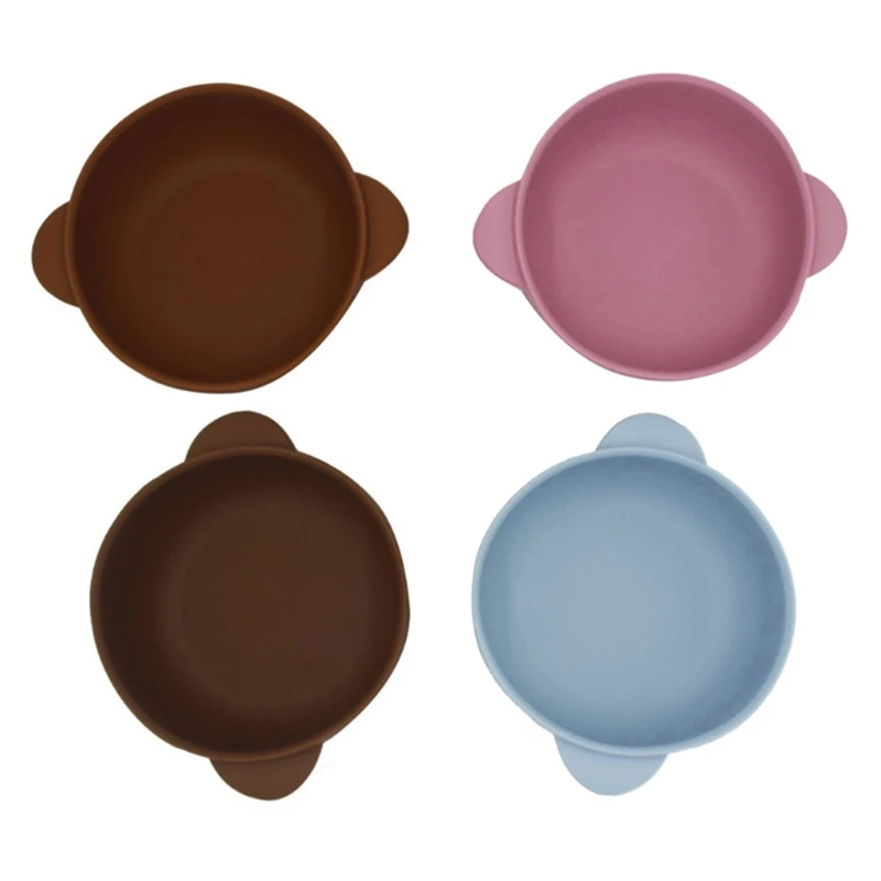 

Solid Colour Baby Silicone Plate Bowl Toddler Feeding Double Handle Bowl Dishes J2HD