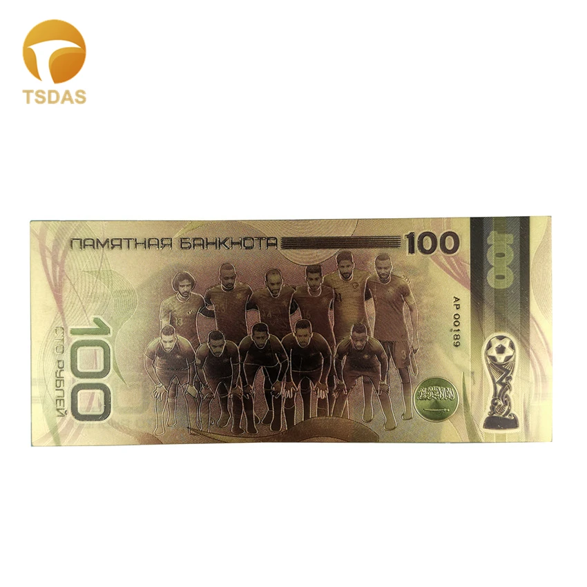 Футбольная звезда Сувенирный билет 24K Золотая фольга банкнота для сбора и