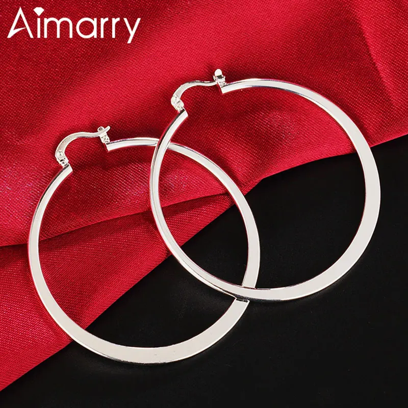 

Aimarry 925 Sterling Silver 55MM Flat Round Hoop Earrings For Women Charm Party Christmas Gifts Wedding Fashion Jewelry