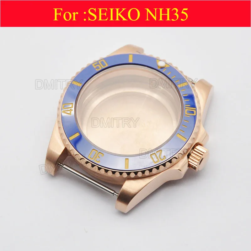 

nh35 movement case.Watch parts, 40mm Electroplated rose gold case.For20 mm stainless steel adjustable length strap