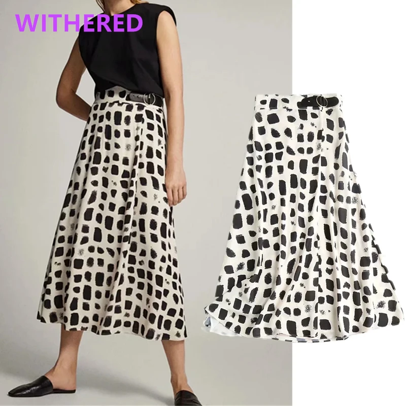 

Dave&Di england office lady vintage Zebra pattern high waist Aline Buckle midi skirt women faldas mujer moda 2020 skirts womens