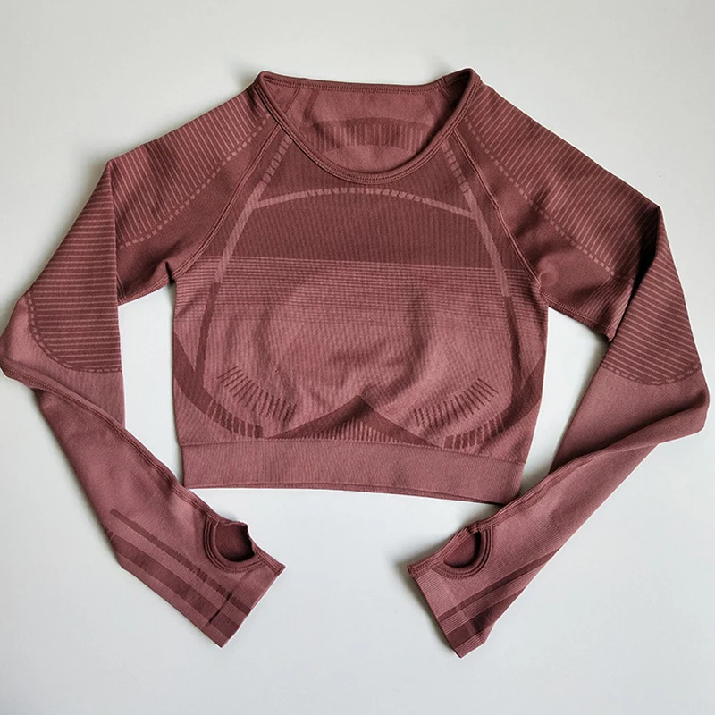 Женская бесшовная рубашка с длинным рукавом Geo сексуальный укороченный топ для