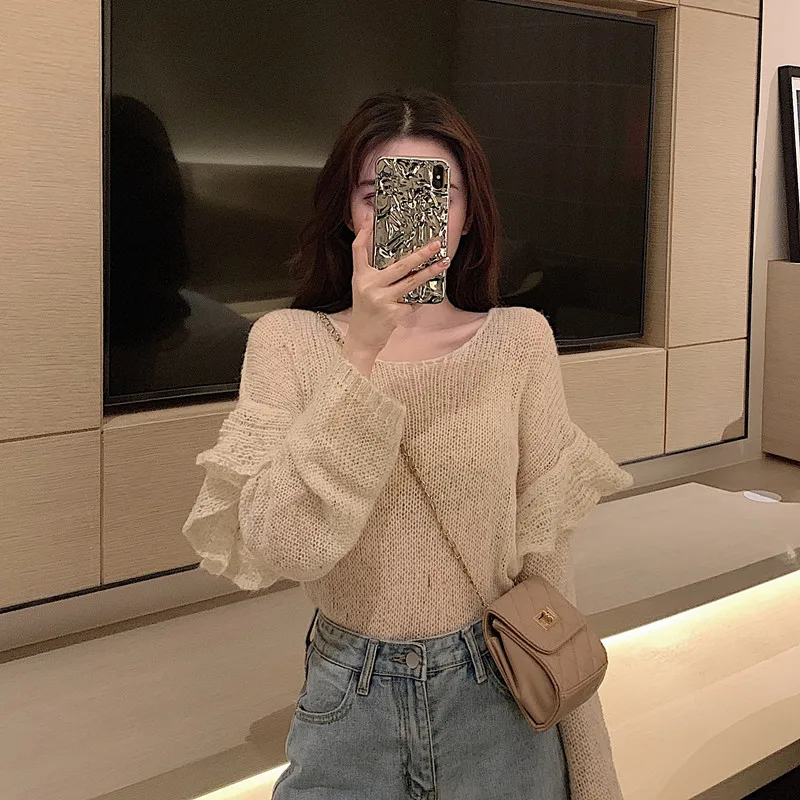 Missoov/брендовые свободные модные пуловеры с длинными рукавами и оборками вязаный