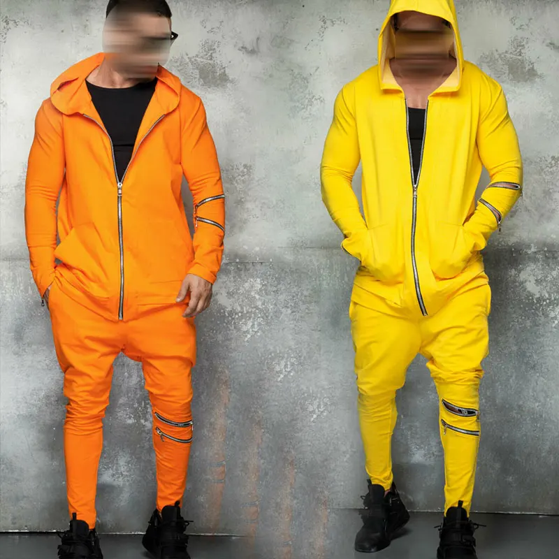

Fashion Sweatsuit Mens Hooded Sweatshirt+Pants 2 Pieces Set Autumn Men's Tracksuits with Zipper Sports Wear Casual Sets