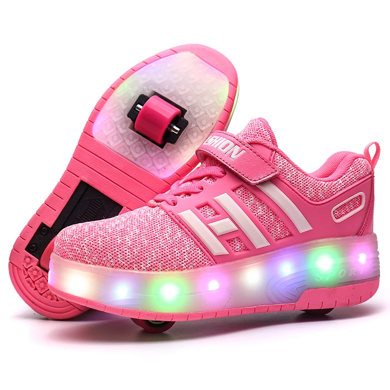 

skate Light Sneakers with Double TWO Wheel Boy Girl Roller Skate Casual Shoe with Roller Girl Zapatillas Zapatos Con Ruedas