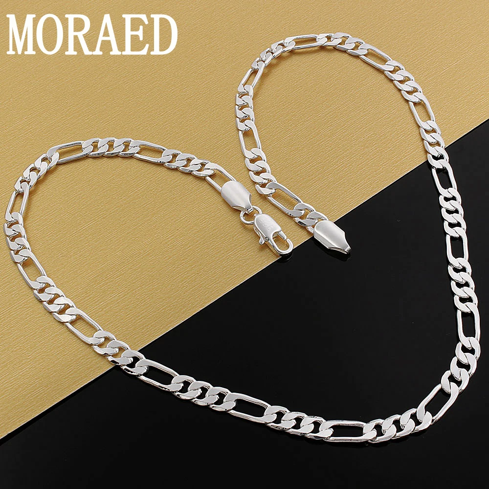

New 100% 925 Sterling Silver 6mm 50cm Full Sideways Figaro Chain Necklace For Women Man Fashion Wedding Party Jewelry Gifts