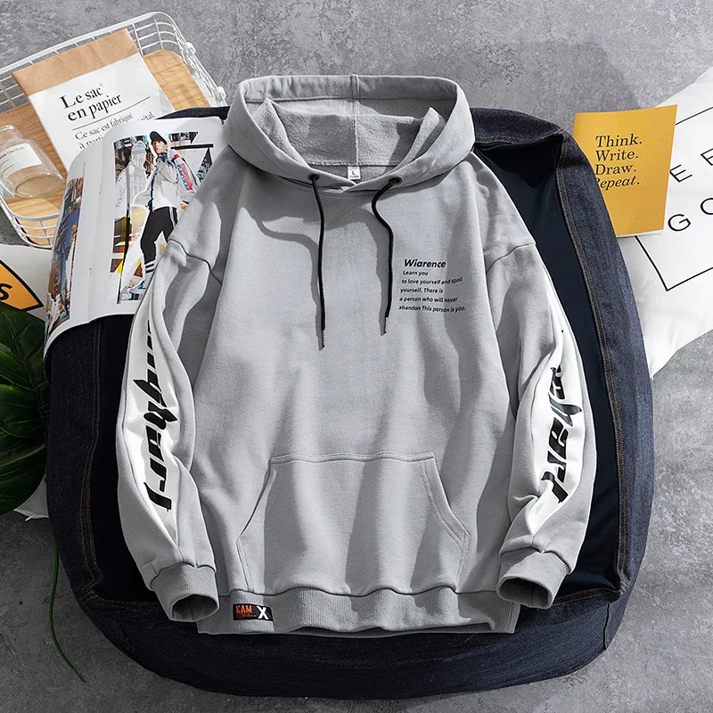 

Mens Clothes Patchwork Streetwear Casual Letter Print Korea Loose Hooded Long Sleeve Fleece Men 2021 Spring Cotton Men Clothing