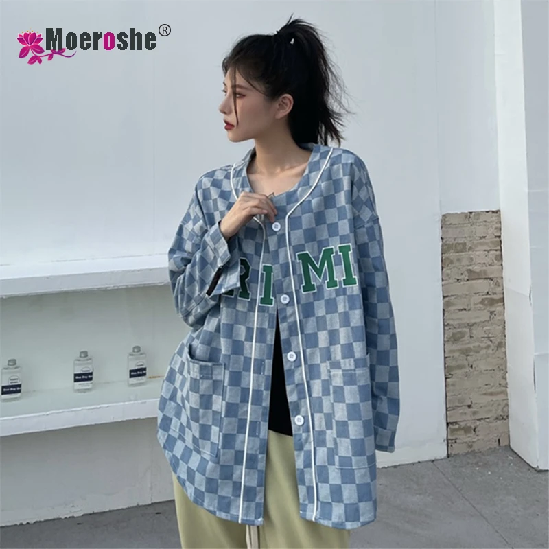 

Tops Girl Oversized Jeans Jacket Women Y2k Streetwear Casual Plaid Long Sleeve Oversized Jean Jacket Women Denim Jackets