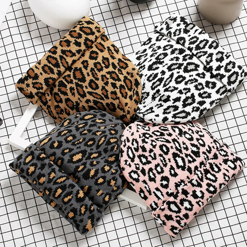 Ladies winter leopard hat fashion women wool warm knitted hats animal print beanies cap gorros mujer invierno thicken bonnet | Аксессуары