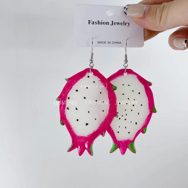 

QM High Quality Fruit Jewelry Red Dragon Creative Design New Arrival Pendant Acrylic Earrings For Women Funny Beauty Gift