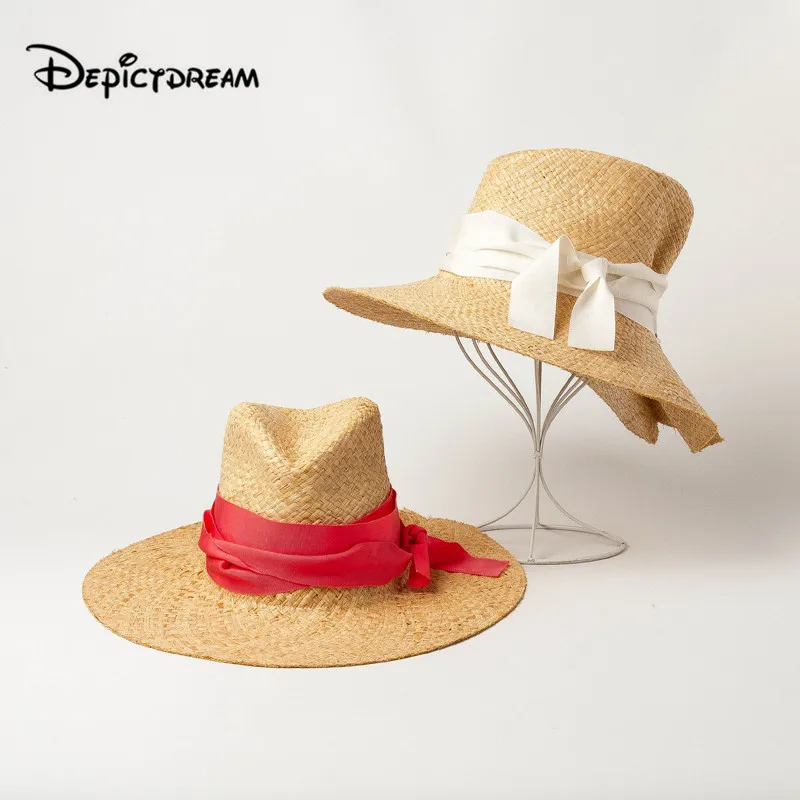 

Новинка весна-лето широкая лента бант двойная ручная плетеная шляпа от солнца пляжная шляпа