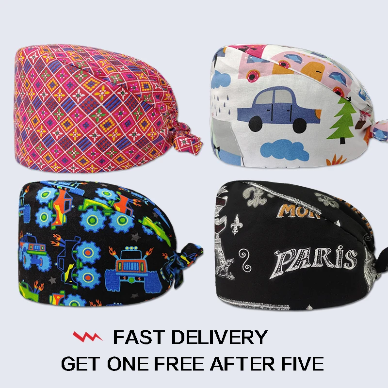 

Новый Модный комплект одежды с рисунком черепа из мультфильма с принтом шляпа Регулируемая Рабочая шапочка для салона красоты для кормлени...