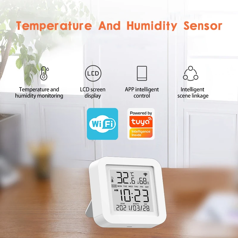 

SEC Tuya WIFI Temperature And Humidity Sensor Indoor Hygrometer Thermometer With LCD Display Support Alexa Google Assistant