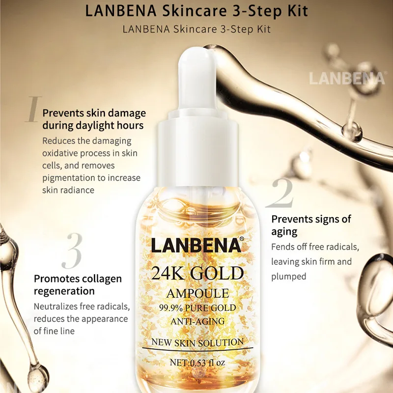 

LANBENA эссенция для лица с покрытыем цвета чистого 24 каратного золота шелковая эссенция 15 мл отбеливающий крем Суть в Корейском стиле средств...