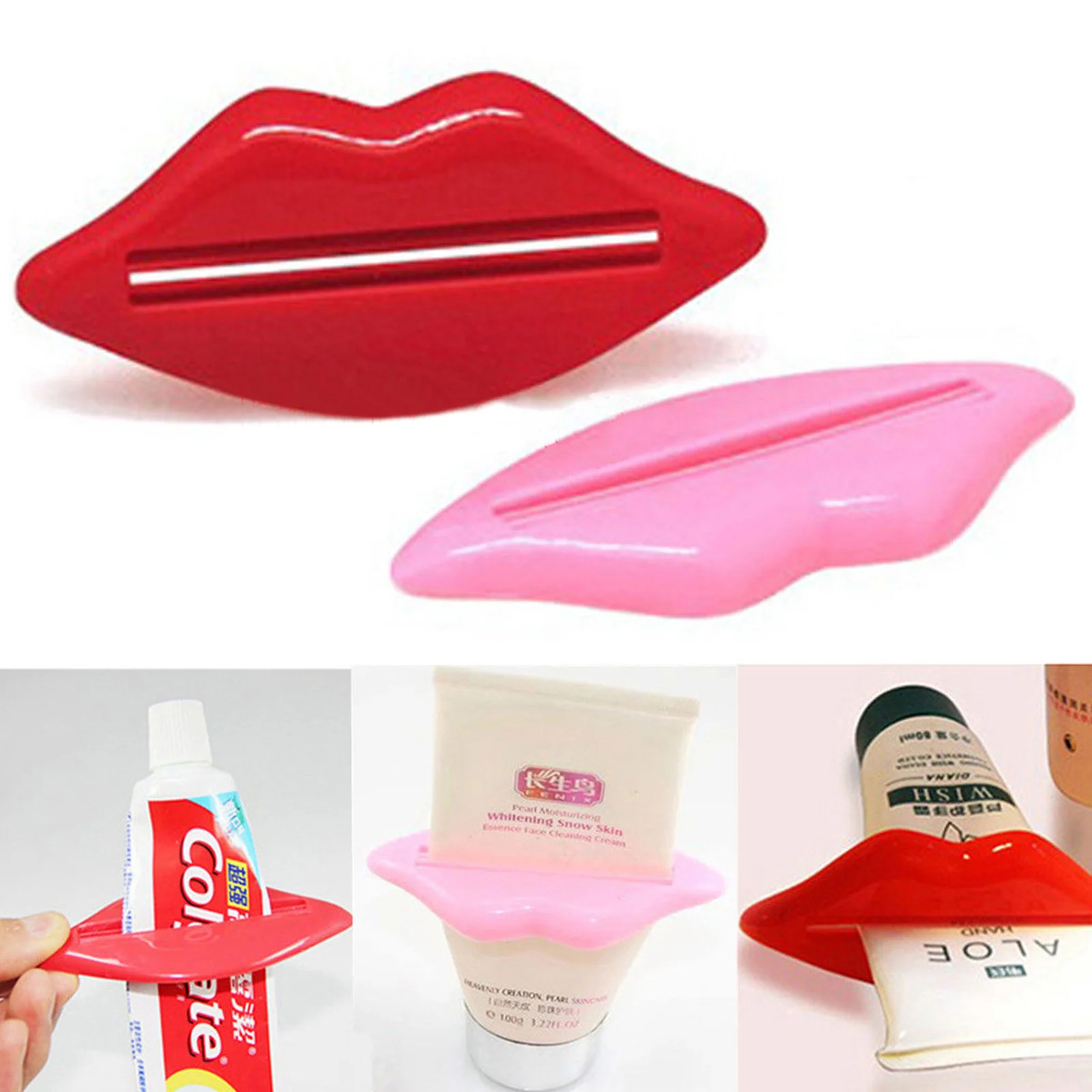 

New Fun Lips Plastic Tooth Paste Dispenser Holder Rolling Tube Squeezer Toothpaste Bathroom Accessory Supplies Random Color