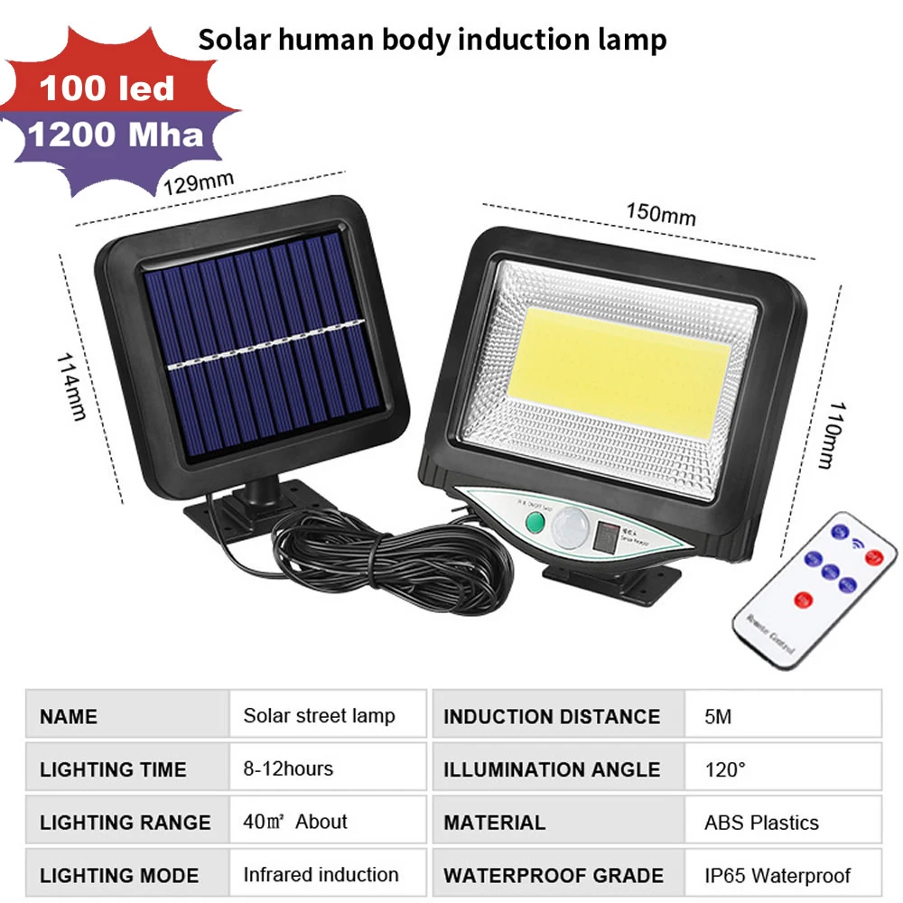 100 светодиодный солнечный светильник Сенсор Солнечная приведенная в действие