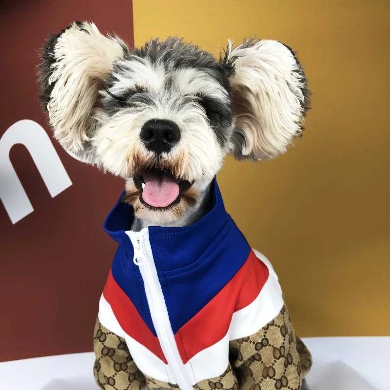 

Dog clothes spring and autumn splicing jacket coat trendy brand Teddy Schnauzer Pomeranian cat pet clothes summer