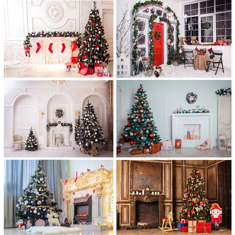 

Christmas Indoor Theme Photography Background Christmas tree Fireplace Children Portrait For Photo Backdrops 21712 YXSD-02