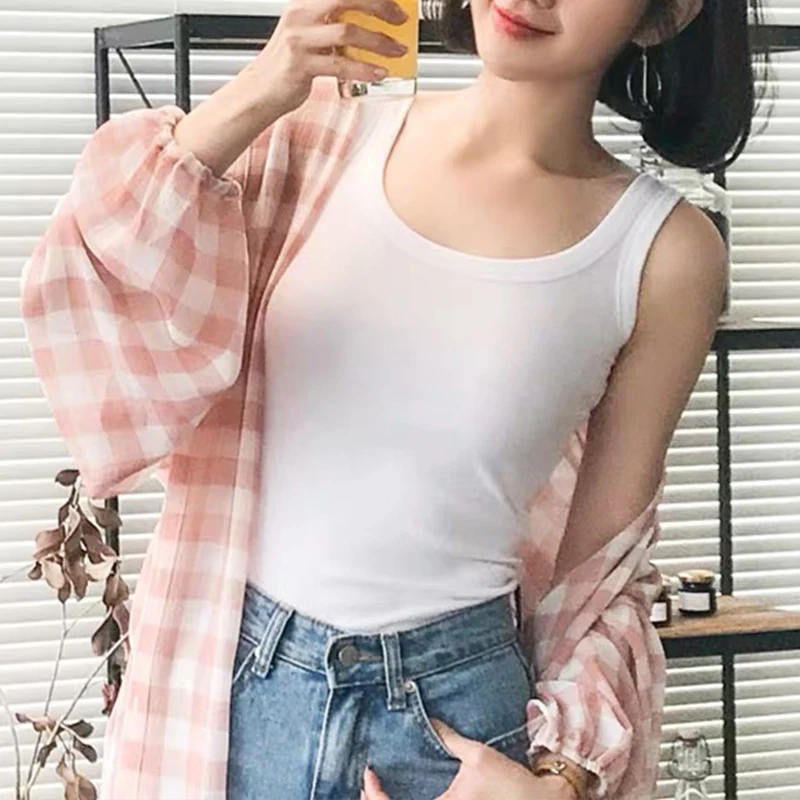 Women Cotton Ribbed Tank Top T-Shirt Sports Gym Fashion Casual Sleeveless Tee Plus Size Stretchy Blouse M30284