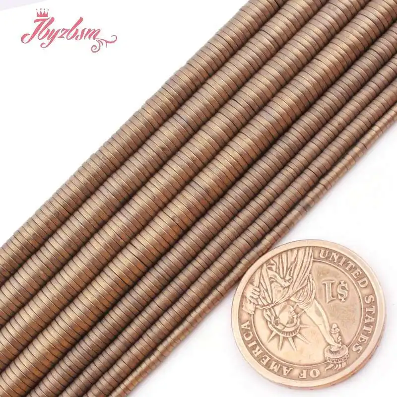 Натуральные гематитовые бусины цвета пирита формы Forst Heishi с кнопкой 1x2/1x4/1x6 мм для изготовления украшений своими руками: колье, браслет, жгут - 15 дюймов.