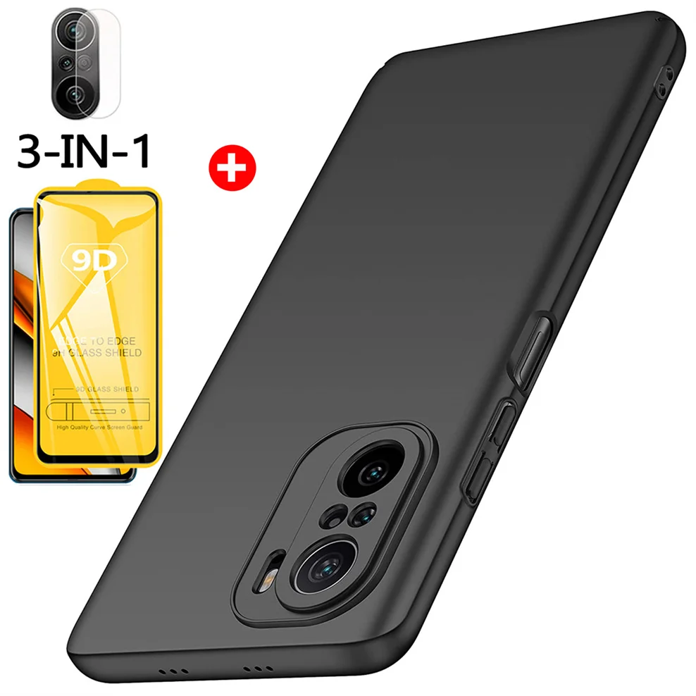 

3-in-1, matte case + glass for poco-f3 soft liquid tpu phone cases pocophone x3 pro xiaomi poco x 3 nfc cover poco f3 case