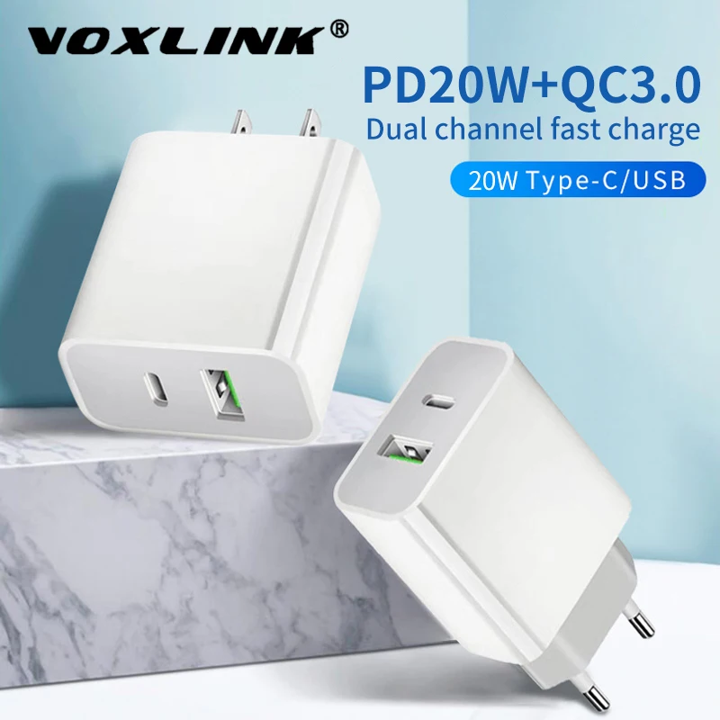 

VOXLINK PD20W Fast Charger USB Type C 3A QC3.0 Adapter EU/US Plug Mobile Phone Wall Chargers For iPhone 12 Samsung Xiaomi Huawei