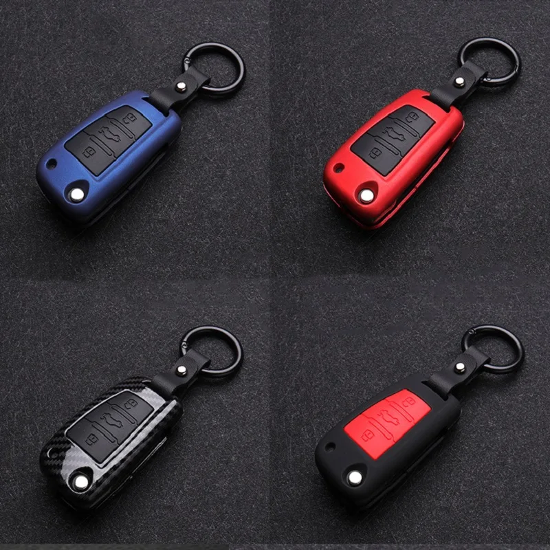 

Carbon fiber Silica gel Car Key Case Protector Cover For Audi A3 A4 A5 A6 A7 A8 B6 B7 B8 R8 Q3 Q7 TT Car Folding Key Accessories