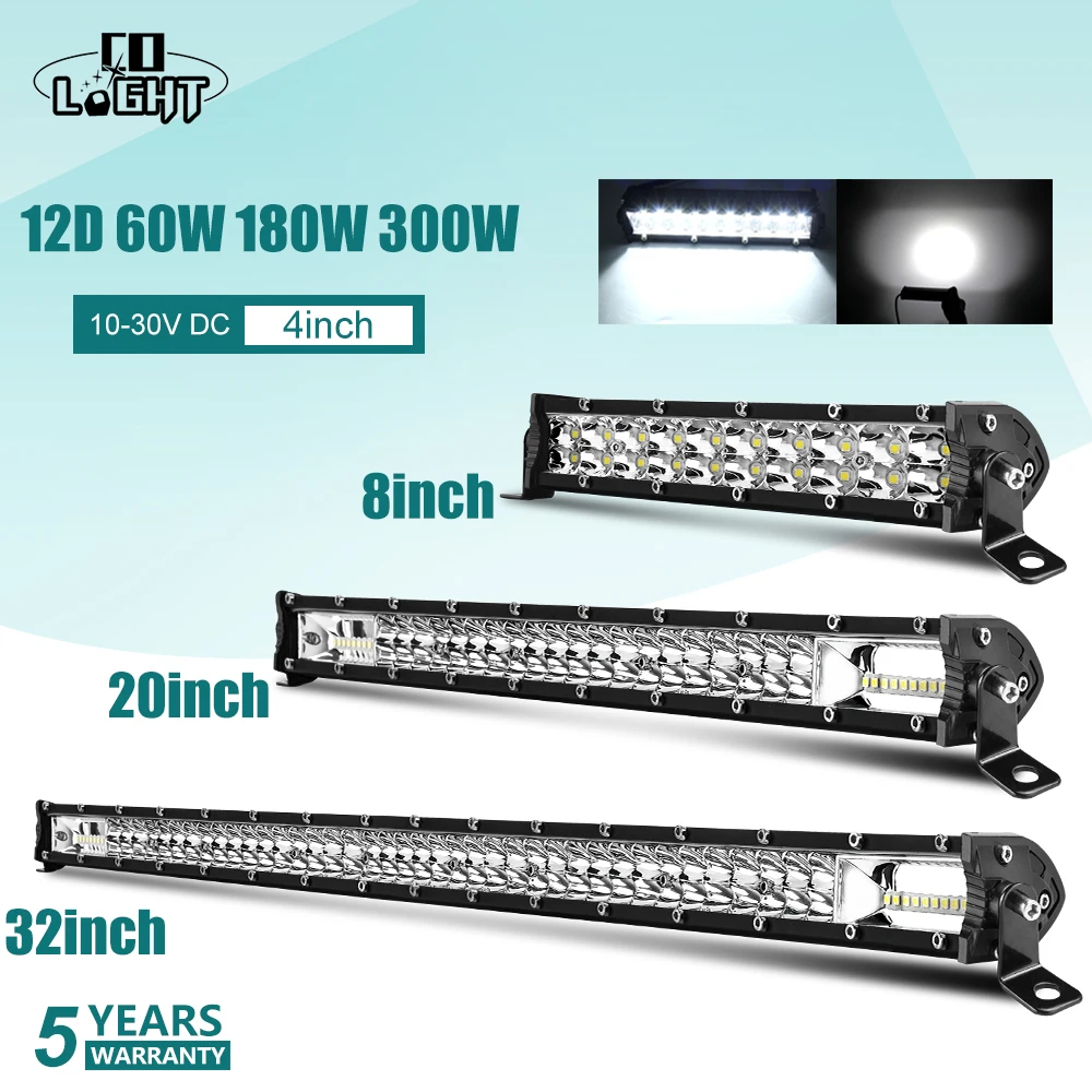 CO LIGHT Super Slim 12D 8" 20" 32" LED Bar Spot Flood Beam LED Light Bar for Tractor Boat Offroad 4WD 4x4 Trucks SUV ATV 12V 24V