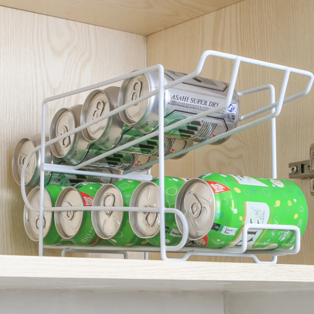 

#20 Refrigerator Double Cans Storage Rack Finishing Rack Kitchen Desktop Rack Kitchen tool accessories Manual practical