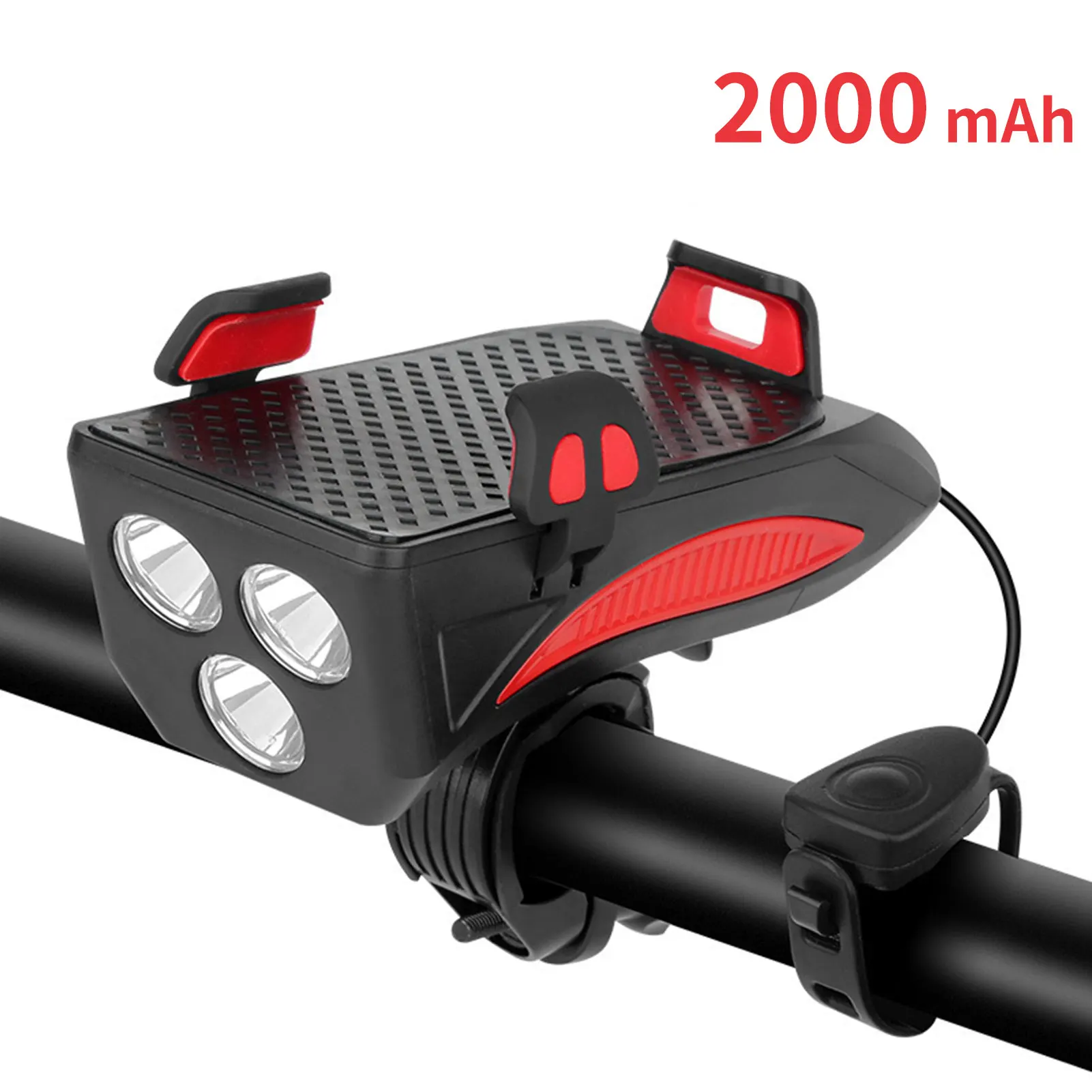 

4 in 1 Bike Headlight 2000mAh Bicycle Front Light with Safety Horn Phone Holder USB Charger for MTB Road Bike Accessory
