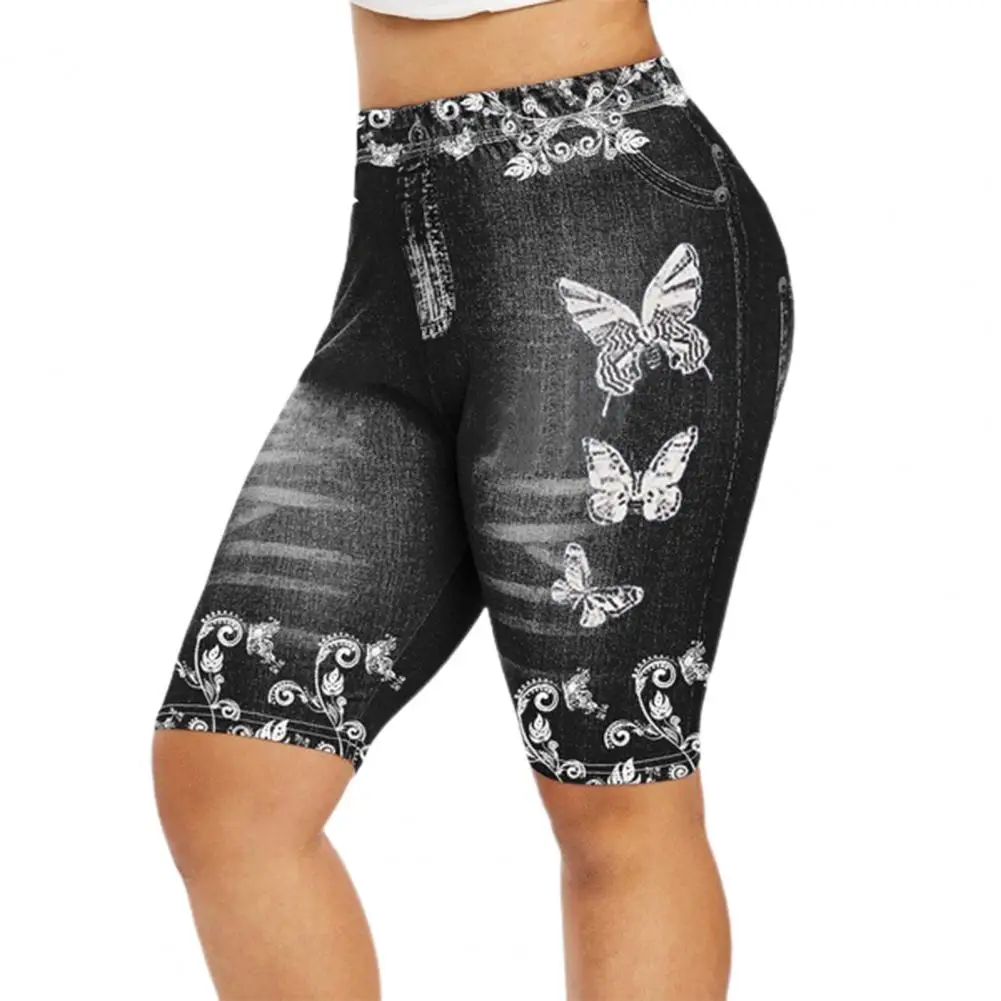 

2021 New Shorts High Waist Hip Lift Hot Pants Women Butterfly Print Skinny Denim Short Trousers for Sports Plus Size