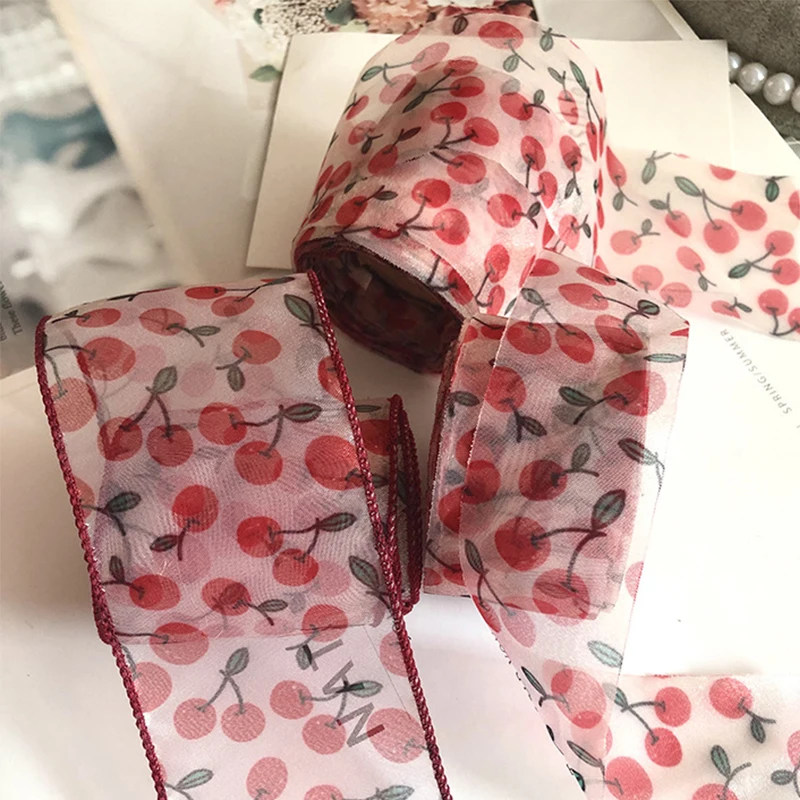 10 ярдов 60 мм кружевная лента из органзы с принтом вишни сделай сам для упаковки