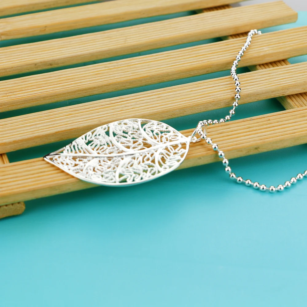 New Arrival Gorgeous Women's 925 Sterling Silver Necklace Maple Leaf Pendant Design Solid Bead Chain 46-86CM Length | Украшения и