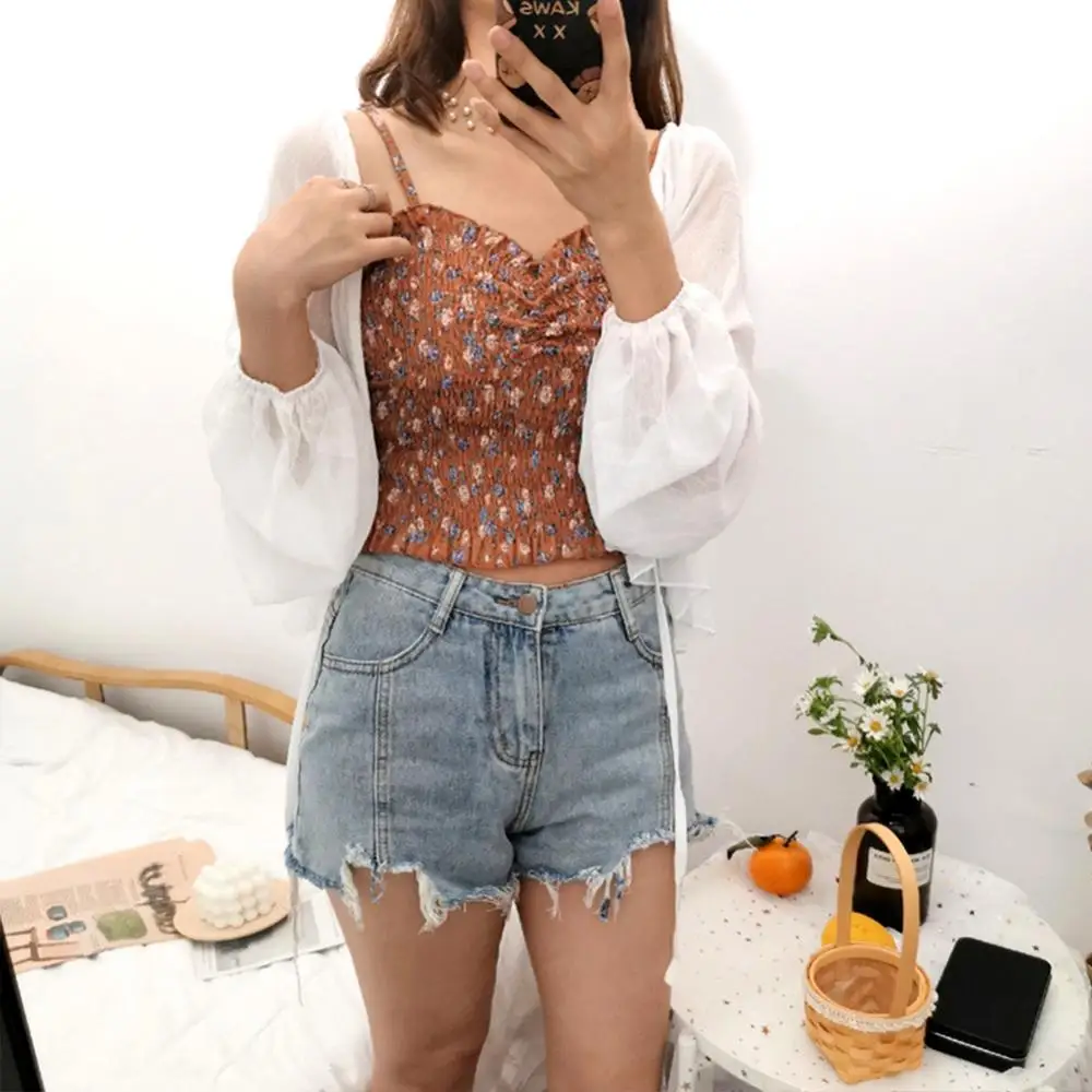 

2021 Short Tanks Tops Floral Printed Women Summer Sexy Sleeveless Crop Top Camisole Bottoming Blouse For Club